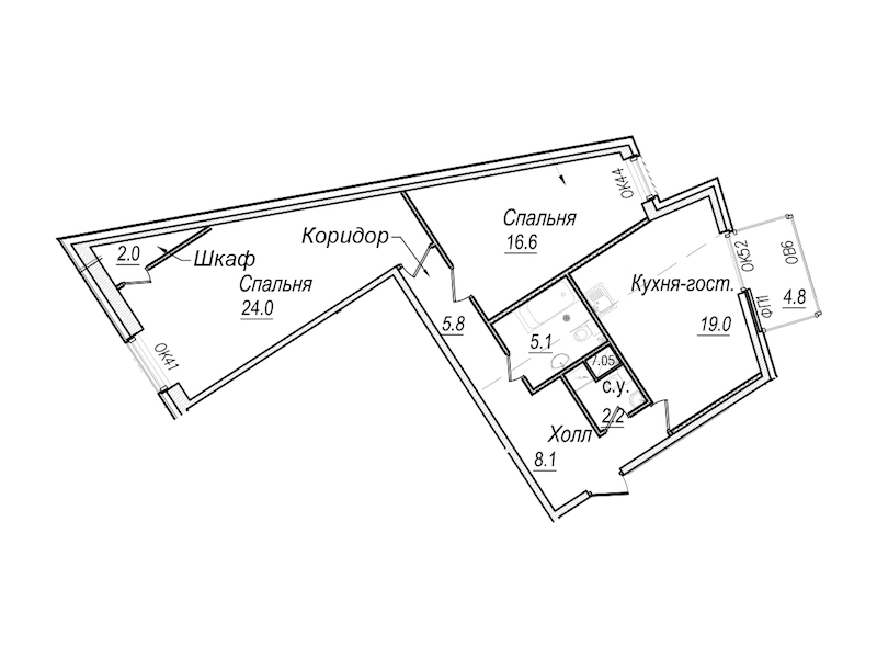 2-комнатная квартира 85.7 м², 5/8 эт., Комплекс апартаментов «Meltzer Hall»